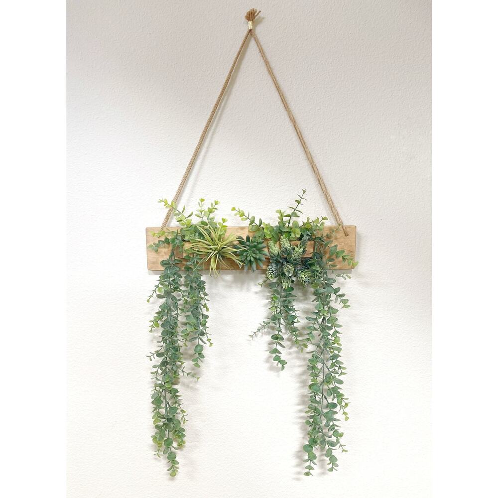 Artificial Wall Art - Hanging Eucalyptus & Succulent Triangle - Faux Plants